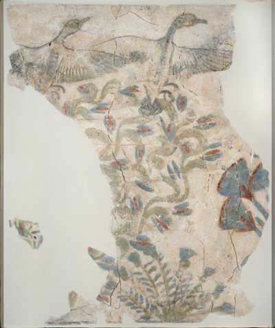 Uçan yaban kazlarını betimleyen boyalı alçı kaldırım parçası, XVIII. Hanedan by Unbekannt