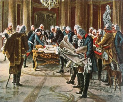 Büyük Frederick, Ağustos 1756, 1936'da generalleriyle bir savaş konseyi düzenliyor. by Unbekannt