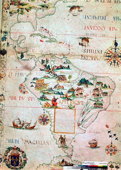 Orta ve Güney Amerika Fransız Haritası, Fransızca, 1550 by Unbekannt