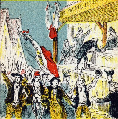 Fransız Devrimi: devrimcilerin gönüllü sonuçları. "Histoire de France"da gravür. Louit adına yayınlanan reklam resimleri serisi, 24 rue d