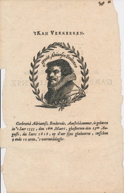 Gerbrand Adriaensz. Bredero 1585-1618 by Unbekannt