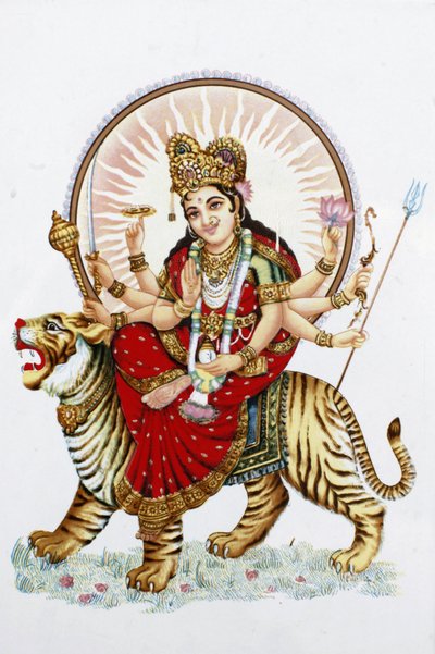 Tanrıça Sherawali (Durga) bir kaplana biniyor Rishikesh Hindistan by Unbekannt