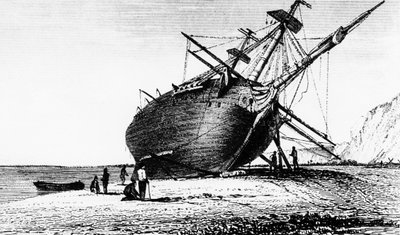 HMS Beagle karaya oturdu, Rio Santa Cruz, Patagonya, Güney Amerika, 1834 1839 by Unbekannt
