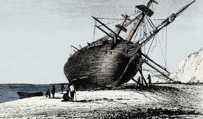 HMS Beagle karaya oturdu, Rio Santa Cruz, Patagonya, Güney Amerika, 1834 1839 by Unbekannt