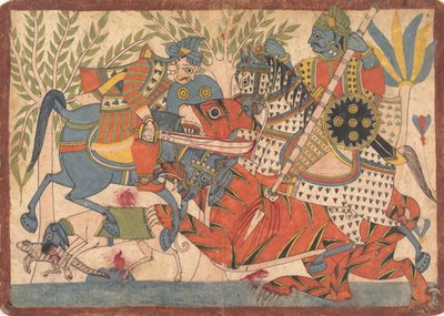 Harishchandra ve Bakanı, 1800-1850 Harishchandra Serisinden bir Kaplan folyosunu öldürüyor. by Unbekannt