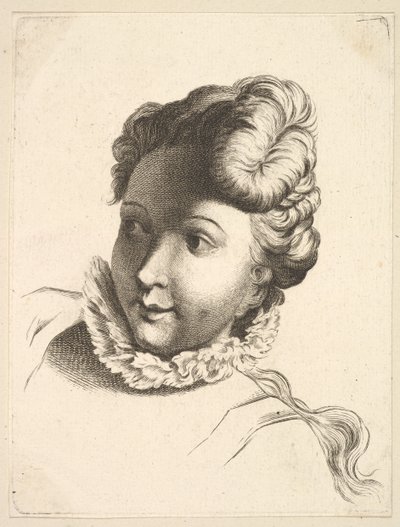 Ruff Giyen Kadın Başı, Livre de Têtes Gravées dapres F. Boucher ve ..., 18. yüzyıl. by Unbekannt