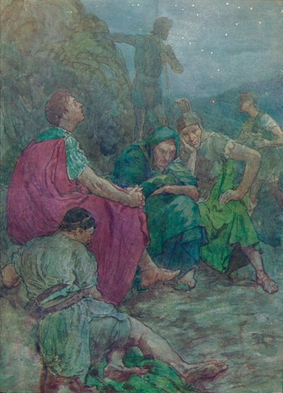 Burada, sarp kayalıklarla korunaklı, dinlenmek için oturdu, c1912 1912 by Unbekannt