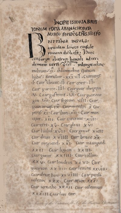 İngilizlerin Tarihi Nennius El yazmasının ilk sayfası, 11. yüzyıl by Unbekannt