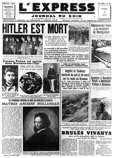 Hitler Öldü, LExpress gazetesinin ön sayfası, 3 Mayıs 1945 by Unbekannt