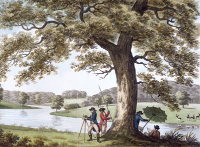 Humphry Repton bir teodolit ile ölçüm yapıyor, 18. yüzyılın sonları ve 19. yüzyılın başlarında by Unbekannt