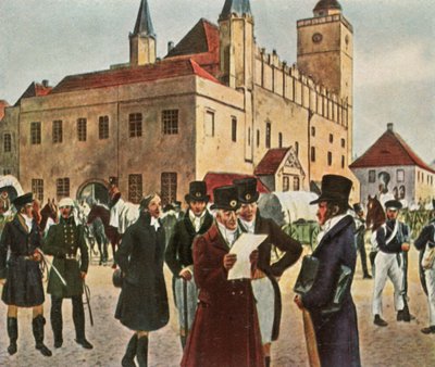 Ateşkes sırasında Silezya'daki Reichenbach'taki belediye binasının önünde, 1813, 1936. by Unbekannt