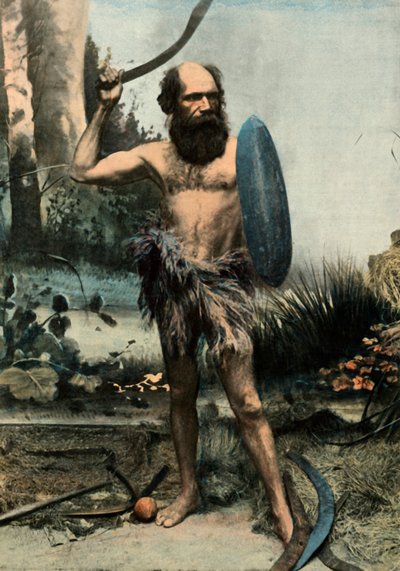 Indigene Australien Arme Du Boomerang, Bir Boomerang ile silahlanmış Aborijin, 1900. by Unbekannt