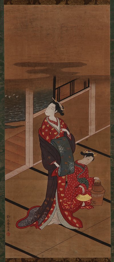 İç Mekan: Bir Yujo ve Refakatçi Isıtma Suyu, Edo dönemi, 1615-1868. by Unbekannt