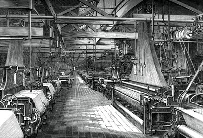 Dokuma kulübesinin içi, St Leonards fabrikası, Dunfermline, c1880 by Unbekannt