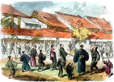 Yokohama sokaklarında Japon battledore ve raketle oyunu, 1865 by Unbekannt