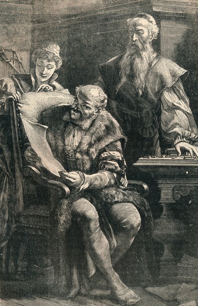 John Gutenberg İlk Basılı Kitabın Bir Parçasını Faust'a Gösteriyor, 14. yüzyıl, c1910 by Unbekannt