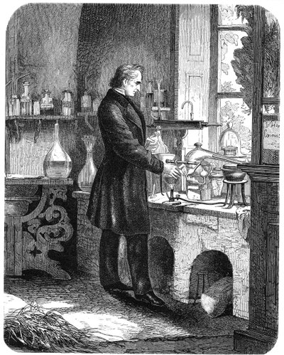 Justus von Liebig, Alman kimyager, laboratuvarında iş başında, 19. yüzyılın ortalarında 1885 by Unbekannt