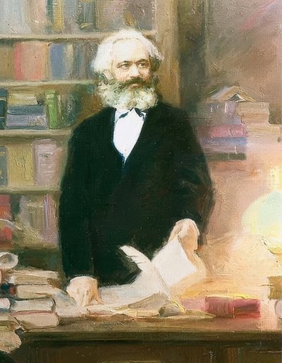 Karl Marx, çalışmasında. 1875 civarında by Unbekannt