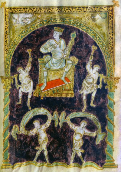 Kral David tahta çıktı, dansçılar, 9. yüzyılın sonu 890-900, St Gall Manastırı by Unbekannt