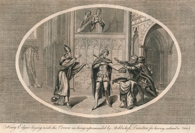 Kral Edgar, Başpiskopos Dunstan tarafından azarlanarak tacını bir kenara bırakırken, c960s 1793 by Unbekannt