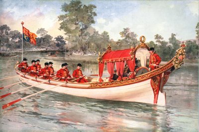 Kral George V ve Kraliçe Mary, eyalet mavnasında Henley Regatta