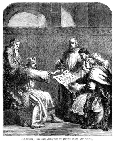 Kral John 1167-1216, kendisine ilk sunulduğunda Magna Carta