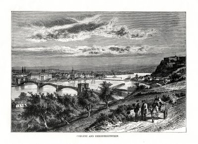 Koblenz ve Ehrenbreitstein Kalesi, Almanya, 1879 by Unbekannt