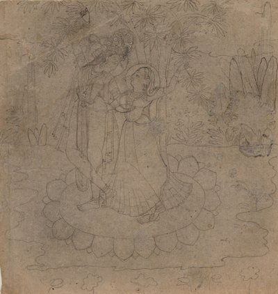 Krishna ve Radha, 19. yüzyılın sonlarında ve 20. yüzyılın başlarında bir Lotus üzerinde Duruyor. by Unbekannt
