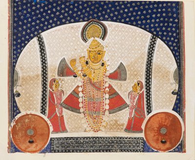 Krishna, 20. yüzyılın başlarında flüt çalan Shrinathji rolünde by Unbekannt