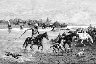 Bir nehri geçen Kırgız, Kırgızistan, 1895 by Unbekannt
