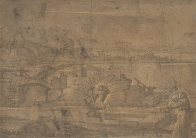 Aziz Christopher ve Erkek Manastır Aziz recto ile manzara..., 16. yüzyıl. by Unbekannt