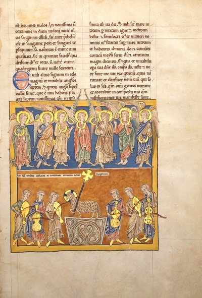 Bir Beatus El Yazmasından Bir Yaprak: Yedi Melek, Son Yedi Vebanın Kupalarını Tutar.., yaklaşık. 1180. by Unbekannt