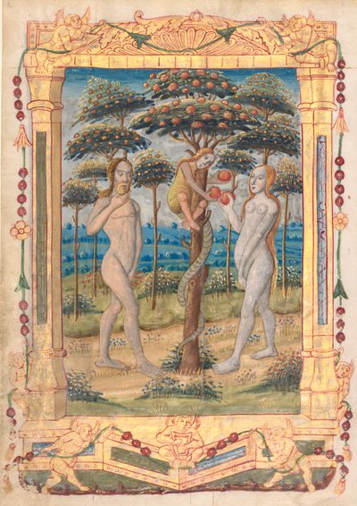Saatler Kitabından Bir Yaprak: Adem ve Havva ve İnsanın Düşüşü...recto, c. 1510. by Unbekannt