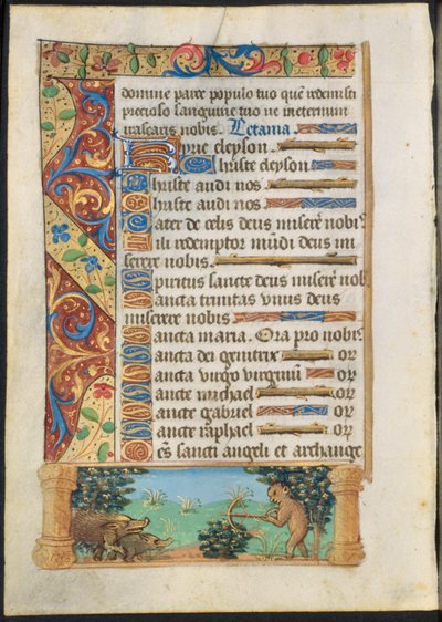 Bir Saatler Kitabından Yaprak: Maymun Avı Yaban Domuzu recto ve Maymun Balıkçılığı verso, c. 1500-1510. by Unbekannt