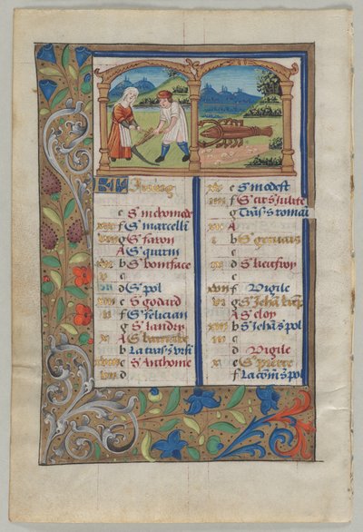 Saatler Kitabından Yaprak: Haziran Takvim Sayfası verso, c. 1510. by Unbekannt