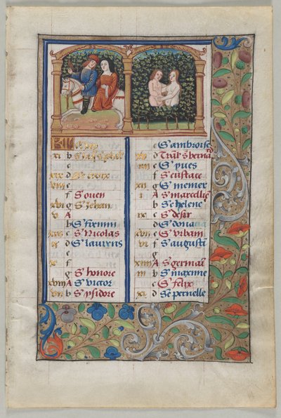 Saatler Kitabından Yaprak: Mayıs ayı için Takvim Sayfası ve Haziran ayı için Takvim Sayfası..., c. 1510. by Unbekannt