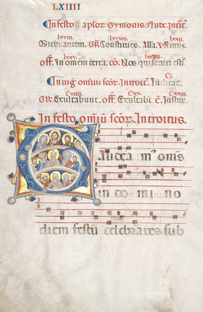 Kademeli Yaprak: İsa, Bakire ve Havarilerle İlk G, c. 1300. by Unbekannt