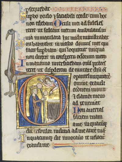 Bir Mezmurdan Yaprak: İlk D: Bir Sunağın Önünde Dua Eden Davut ve Buluttaki Mesih..., c. 1270-12 by Unbekannt