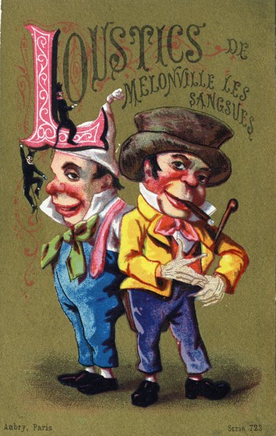 L Harfi: Melonville Loustics sülükleri. "Alphabet des grotesques" de gravür. Dore bir arka plan üzerinde 25 reklam kromolitograf serisi, 19. yüzyılın sonlarında. Karartma: 11x7 cm by Unbekannt