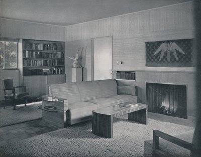 Honor Easton ve Alyne Whalen tarafından Los Angeles'ta bir evde tasarlanan oturma odası, 1942 by Unbekannt