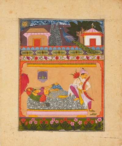 Şafakta aşıklar, müzikal modu gösteren Raga Vibhasa, c1675 by Unbekannt