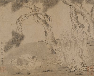 Luohan, çam ağaçlarının altında hizmetçi ve tapan, Yuan veya Ming hanedanı, 1279-1644. by Unbekannt