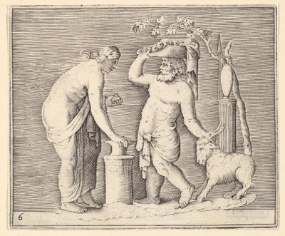 Bir Keçi Kurban Eden Kadın ve Erkek, yayınlanmış ca. 1599-1622. by Unbekannt