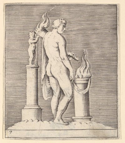 Flaming Altar ve Heykelcik Arasında Meşaleli Adam, yaklaşık olarak yayınlandı. 1599-1622. by Unbekannt
