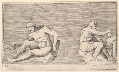 Kanatlı Adam, Vazolu ve Köpekli Adam, yayınlandı ca. 1599-1622. by Unbekannt