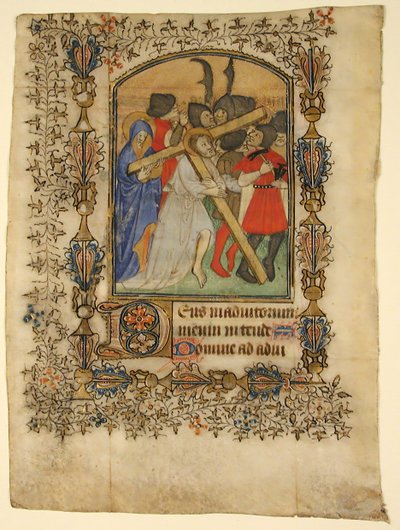 Saatler Kitabından El Yazması Yaprağı... Işıklı İlk D ve Haçlı İsa, 1390-140 by Unbekannt