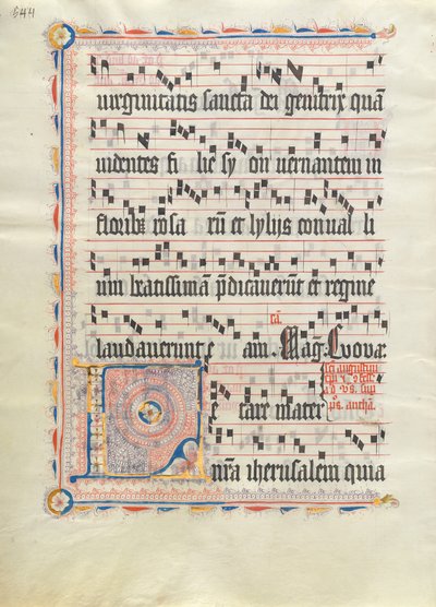 Bir Antiphonary, Almanca, 15. yüzyılın ikinci çeyreğinden baş harfi L olan El Yazması Yaprağı. by Unbekannt