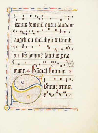 Bir Antiphonary, Almanca, 15. yüzyılın ikinci çeyreğine ait Baş Harfi S ile El Yazması Yaprağı. by Unbekannt