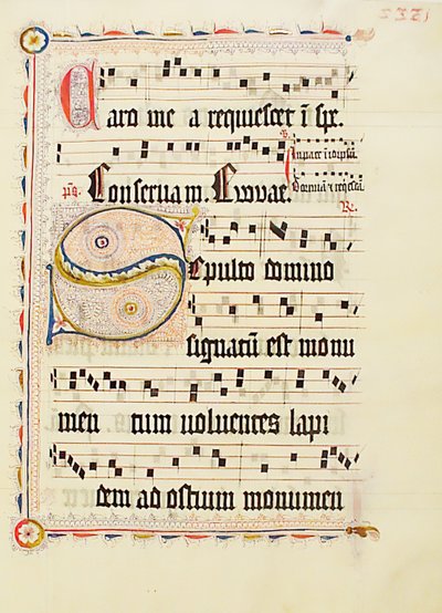 Bir Antiphonary, Almanca, 15. yüzyılın ikinci çeyreğine ait Baş Harfi S ile El Yazması Yaprağı. by Unbekannt