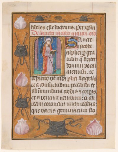 Büyük Aziz James ile El Yazması Yaprağı, Bir Saatler Kitabından, ca. 1500. by Unbekannt
